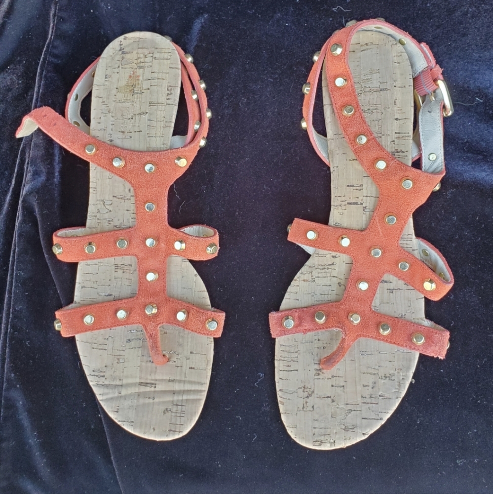 Michael Kors Jolie Sandal Orange Leather Vachetta Cork Sandals.